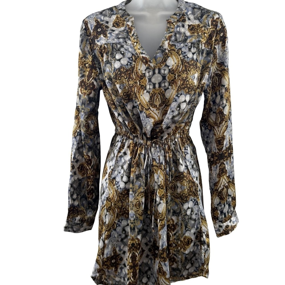 Haute Affaires Shirt Dress Womens Small Multicolor Baroque Belted Long Sleeve